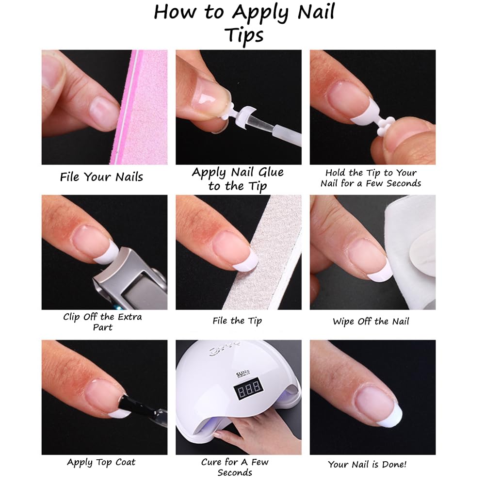 S.A.V.I 500 Pcs White French Short Nail Tips | 10 Sizes ABS Plastic Nail Extensions for DIY Manicure & Salon Use | Curved Design Reusable Tips for Women & Girls | Nail Art Kit for Beginners & Pros
