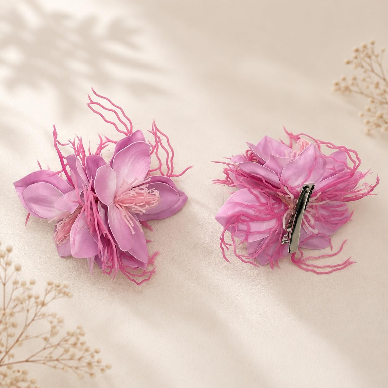 S.A.V.I Pink Floral Hair Clip for Women & Girls, 10 cm | Large Flower Barrette, Fabric & Plastic, Secure Hold, Beach, Party, Wedding, 1 Piece