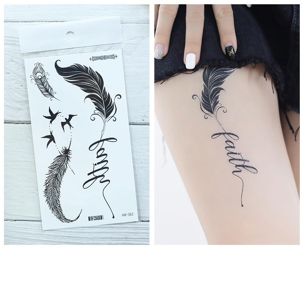 S.A.V.I 3 Pcs Black Temporary Tattoo Sheets for Women & Girls – 16x9cm Safe Non-Toxic Waterproof Body Art with Floral, Arrow & Feather Designs – Easy to Apply & Remove (07)
