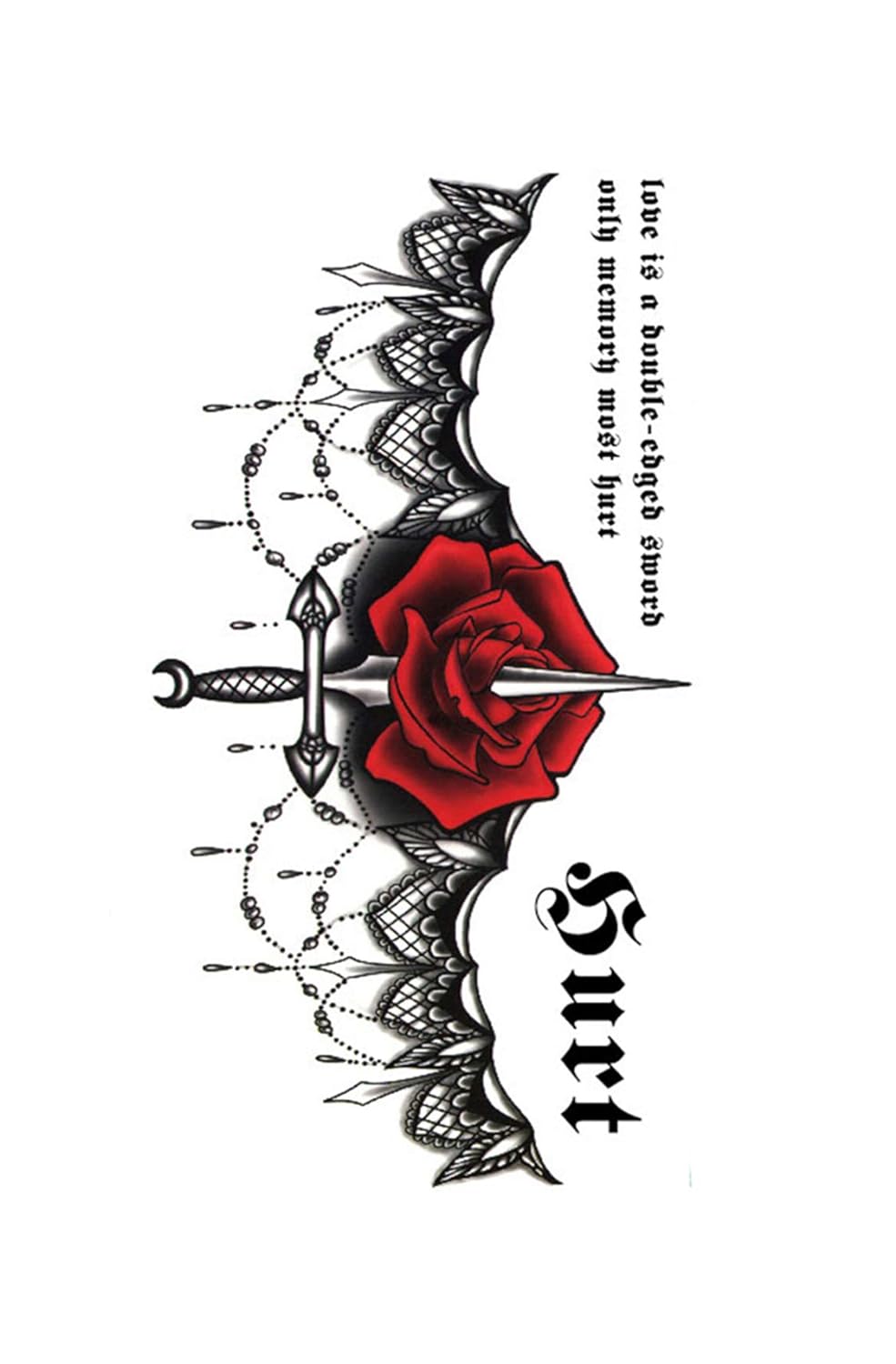 S.A.V.I 3D Temporary Tattoo Waterproof Sticker For Lower Back And Breast Colorful Lace Red Rose Popular Sexy Designs Size - 24x14cm