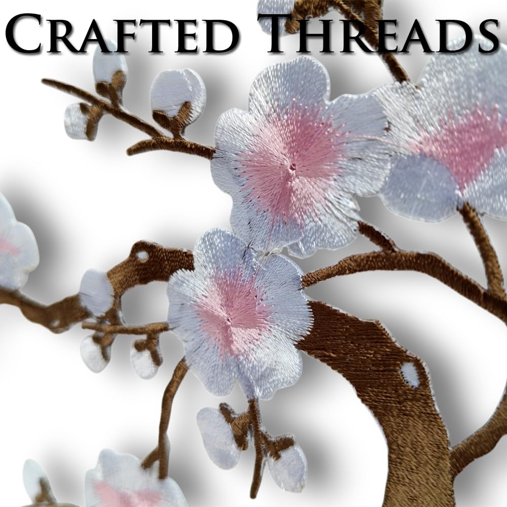 S.A.V.I 3D Cherry Blossom Embroidered Iron-On Patch – 7x6.1 inch Pink & White Flower Applique for Clothes, Kurtis, Bags | DIY Decorative Fabric Sticker for Crafts, Jackets, Sarees & More