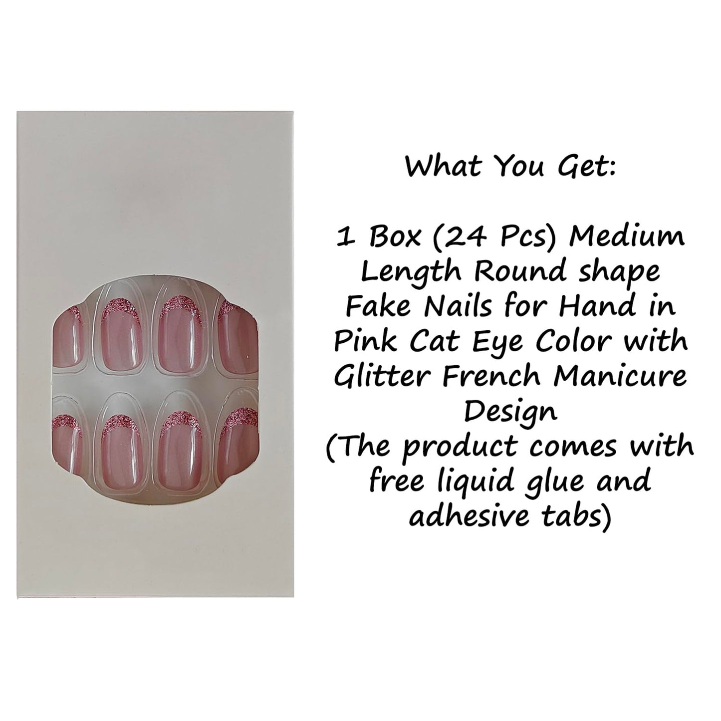 S.A.V.I Press-On Toe Nails, Nude Pink Cat Eye Shimmer, Short Natural Square Shape, Glossy ABS Material, 24 Pcs with Nail Glue & Adhesive Tabs, Salon Look at Home