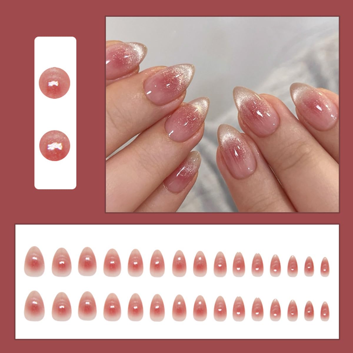 S.A.V.I Holographic Mirror Chrome Press On Nails, Medium Square Length, Iridescent Silver Pink Finish, ABS Artificial Nails, 30 Pcs Box with Glue & Adhesive Tabs