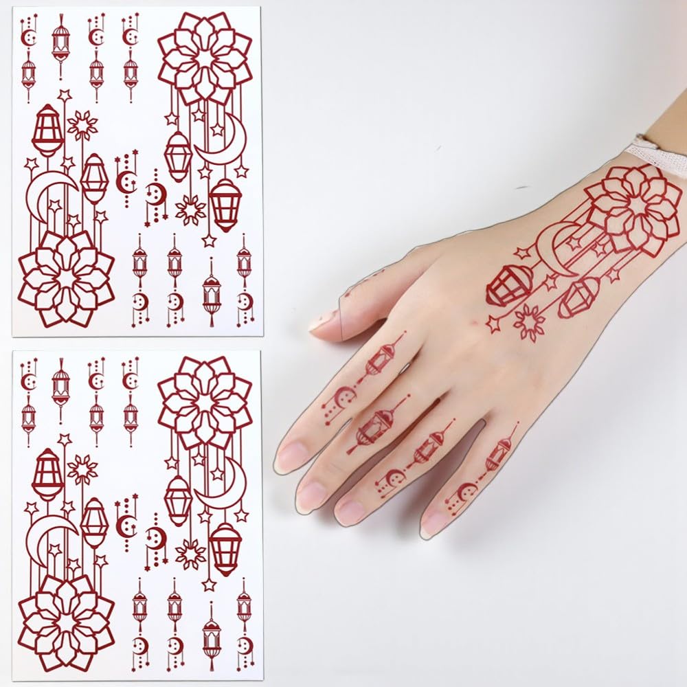S.A.V.I 2Pcs Natural Islamic Henna Mehndi Temporary Tattoo Stickers for Women – Crescent Moon, Mosque & Mandala Design, Waterproof Skin-Safe Transfer Body Art for Eid, Nikah & Festivals (#56)