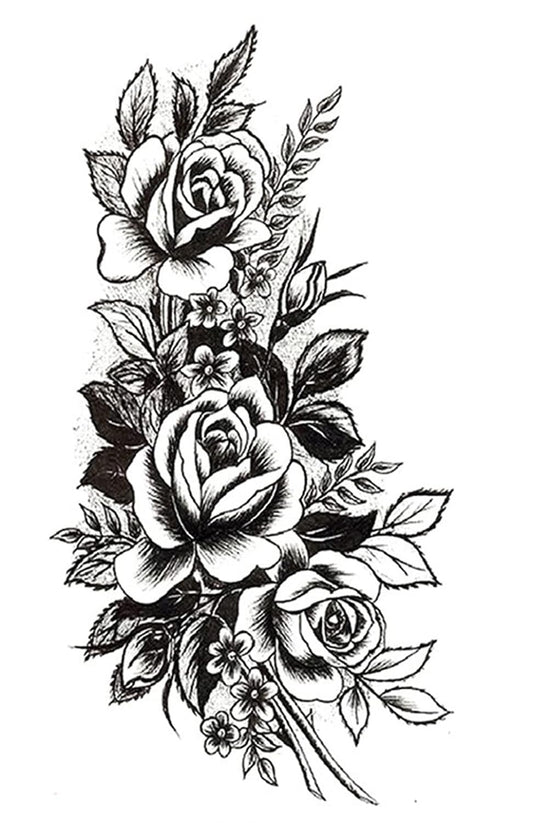 S.A.V.I Temporary Tattoo Stickers, 3 Big Rose Flowers Leaves Design For Men, Women Size 21x11cm - 1Pc.