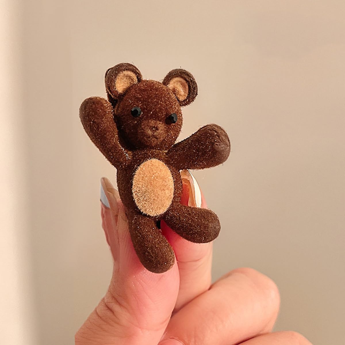 S.A.V.I Cute Brown Teddy Bear Hair Clip for Girls & Women | Mini Plush Furry Hair Claw Clip 4 cm | Soft Velvet Cartoon Bear Korean Style Hair Accessory for Kids