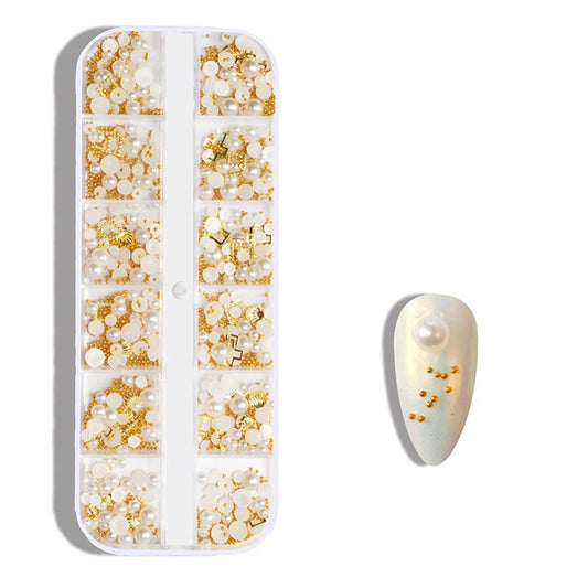 S.A.V.I 1PC. Nail Art Rhinestones Pearl  Golden Caviar Beads Decorations Palette