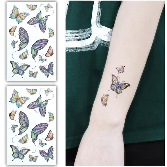 S.A.V.I Colorful Glittery Butterfly Temporary Tattoo Stickers - Set of 2 Sheets, Skin-Safe, Easy-to-Apply, Long-Lasting Multicolor Designs for Parties, Festivals, Kids  Adults (12cm x 7.5cm)