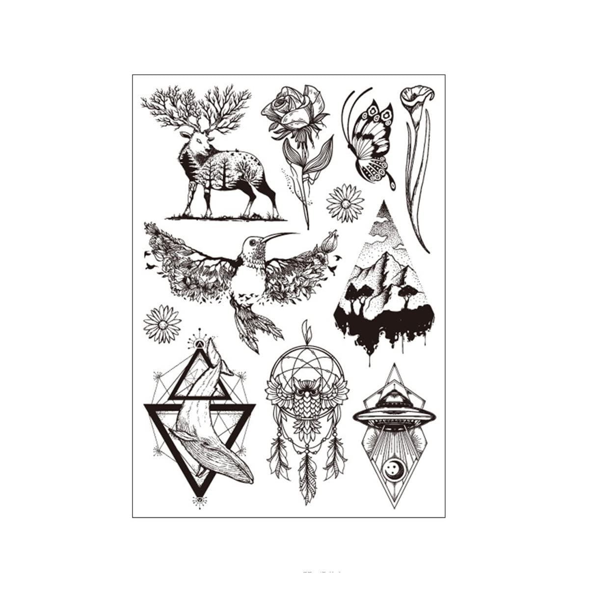 S.A.V.I Neon Temporary Tattoos, UV Tattoos For Men Women, Body Face Art, Armband, Butterfly, Animal, Bird, Dreamcatcher Tattoos Flash Fake Waterproof Tattoo Stickers, Size- 21x15CM