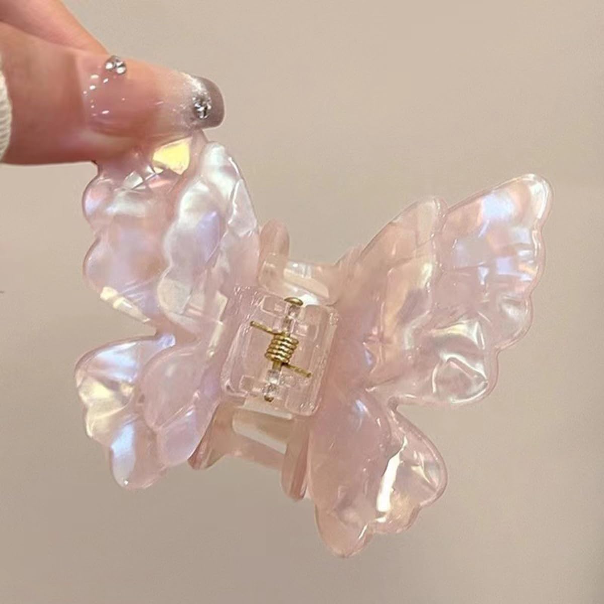 S.A.V.I Butterfly Hair Claw Clip for Women & Girls | Iridescent Mermaid Pink Acrylic Hair Clutch 7.5 cm | Strong Hold Jaw Clip | Korean Style Elegant Hair Accessory for Daily & Party