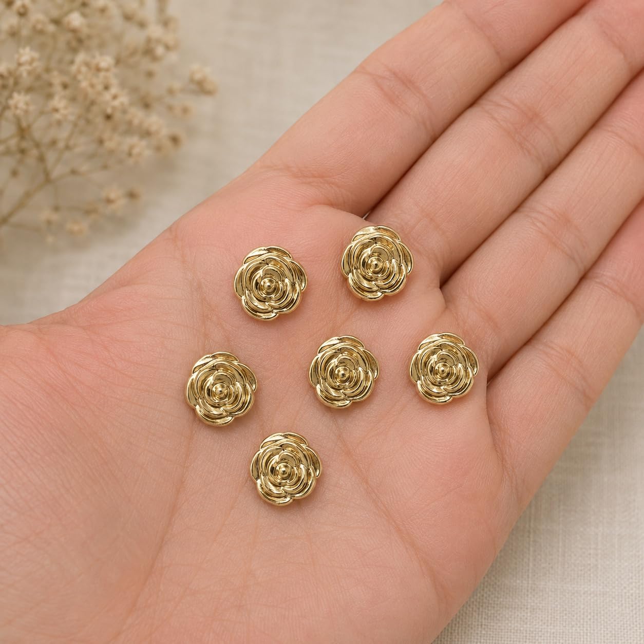 S.A.V.I Golden Rose Shank Buttons 11mm for Women Clothing | Set of 6, Floral Design, Metallic Finish, DIY Craft Use, Blouse & Dress
