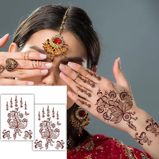S.A.V.I 2 Sheets | Henna Mehendi Temporary Tattoo Stickers | Waterproof Natural Color | Women’s Hand, Arm  Body Decor | 21x15cm