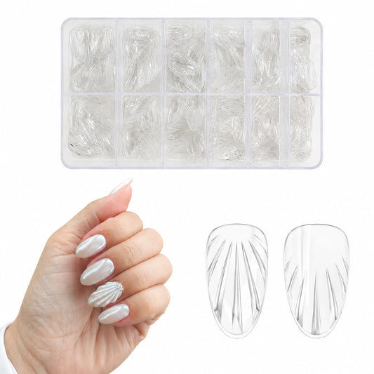 S.A.V.I Clear 3D Mermaid Shell Short Almond False Nails 140 Pcs | 12 Sizes Included, Flexible ABS Material, Natural Fit, Reusable DIY Manicure, Salon Finish