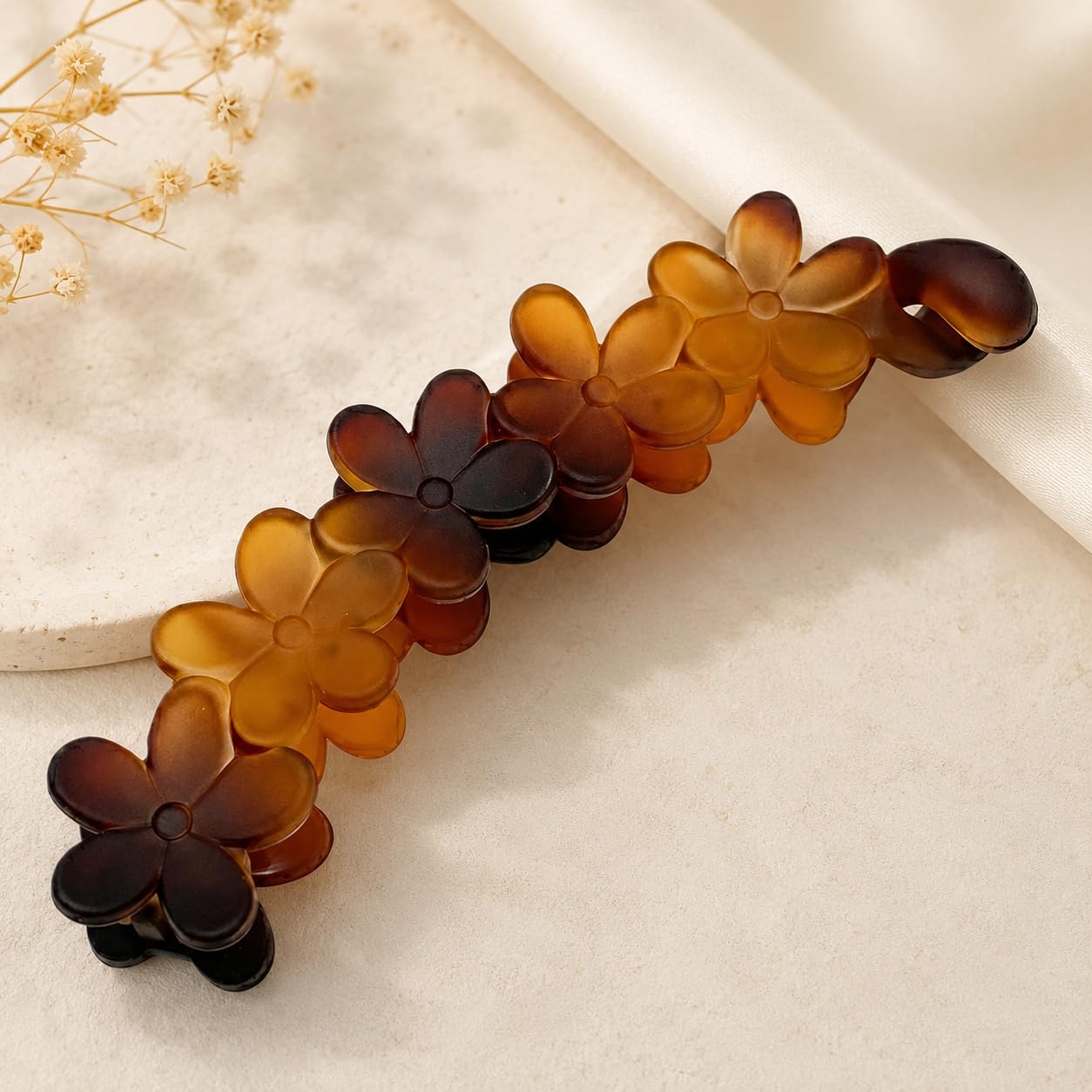 S.A.V.I Banana Hair Clip Floral Barrette for Women, Brown 10 cm | Acetate Material, Secure Lightweight Grip, Office & Party, Ponytail & Half-Up Styles, Daily
