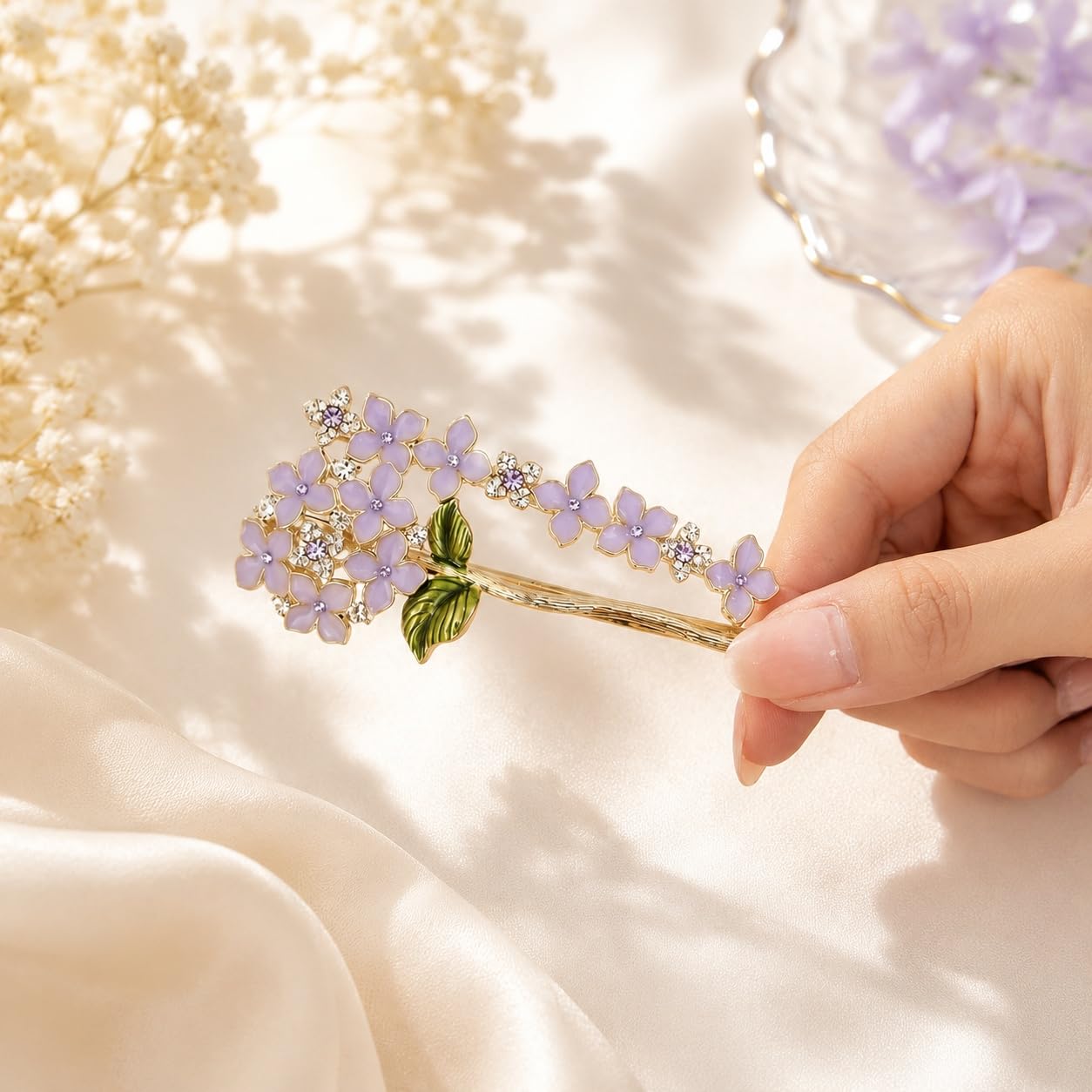 S.A.V.I Lavender Rhinestone Alloy Floral Hair Pins, 9 cm | Set of 2, Bobby Clips, Secure Hold, Women & Girls, Parties & Weddings