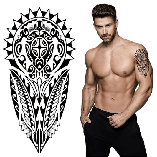 S.A.V.I Temporary Tattoo For Men and Women, Black Color, Realistic Tattoos Stickers, Totem Tribal Cool Design, For Unisex, Size -21x10CM