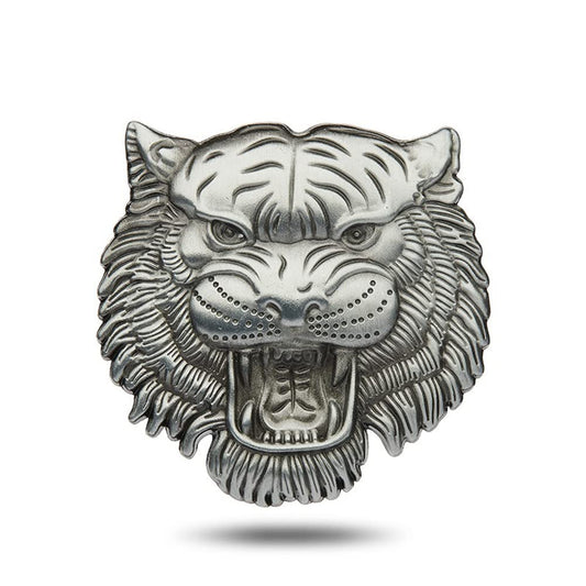 SAVIAURA 3D Tiger Head Car Sticker - Three-Dimensional Metal Body Window Decal for Cars - Bold and Eye-Catching Totem Design (Silver Matte)