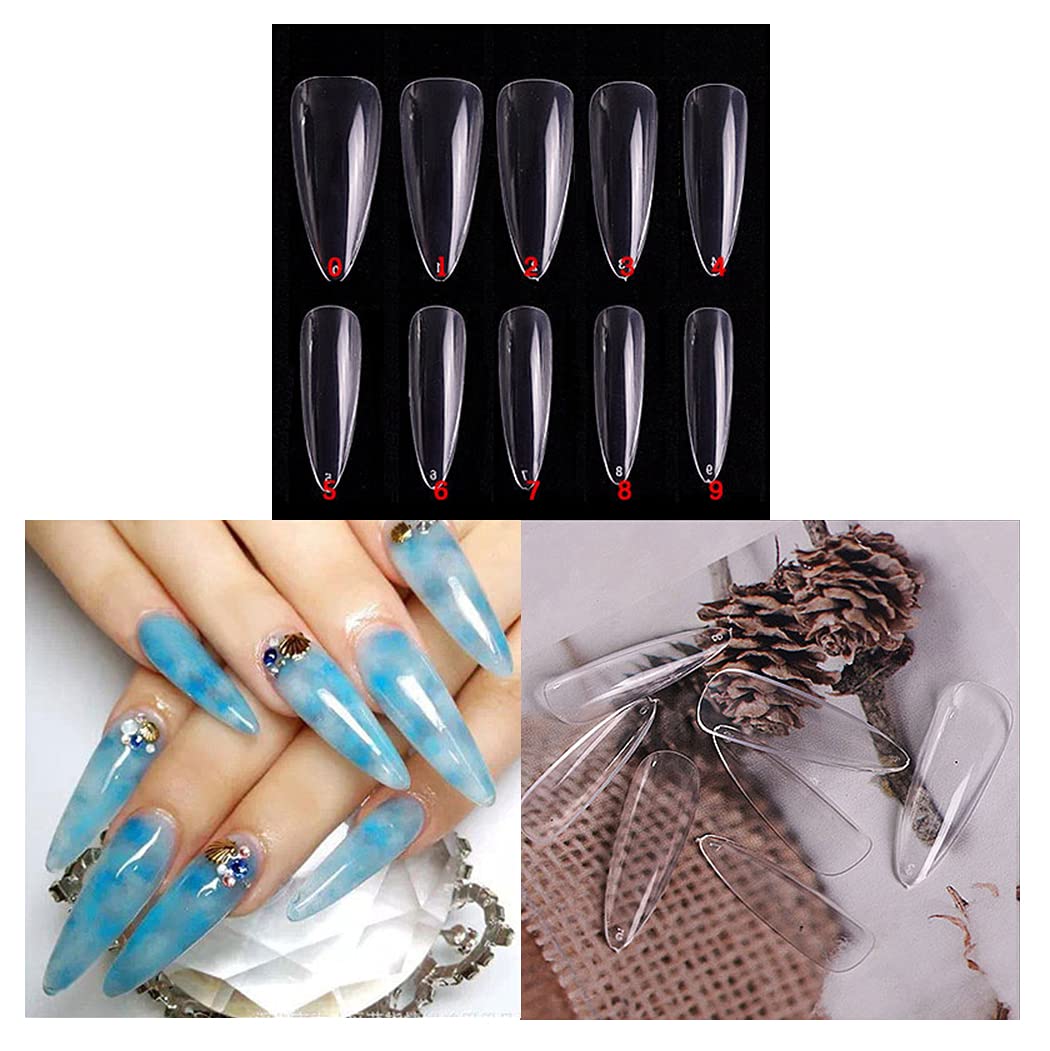 S.A.V.I Artificial False Nails 500 PCS Clear Stiletto Full Nail Cover Tips for Acrylic Nail/Dip Powder Nails/Poly Nail Extension Gel Nail Art DIY Home, 50/Size