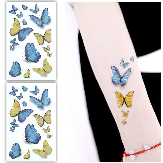 S.A.V.I 2pcs Glittery Butterfly Temporary Tattoo Stickers - Sparkling Multicolor, Waterproof Body Art for Kids  Adults | Long-Lasting, Easy Application | Parties, Events, Gifts (12x7.5 cm)