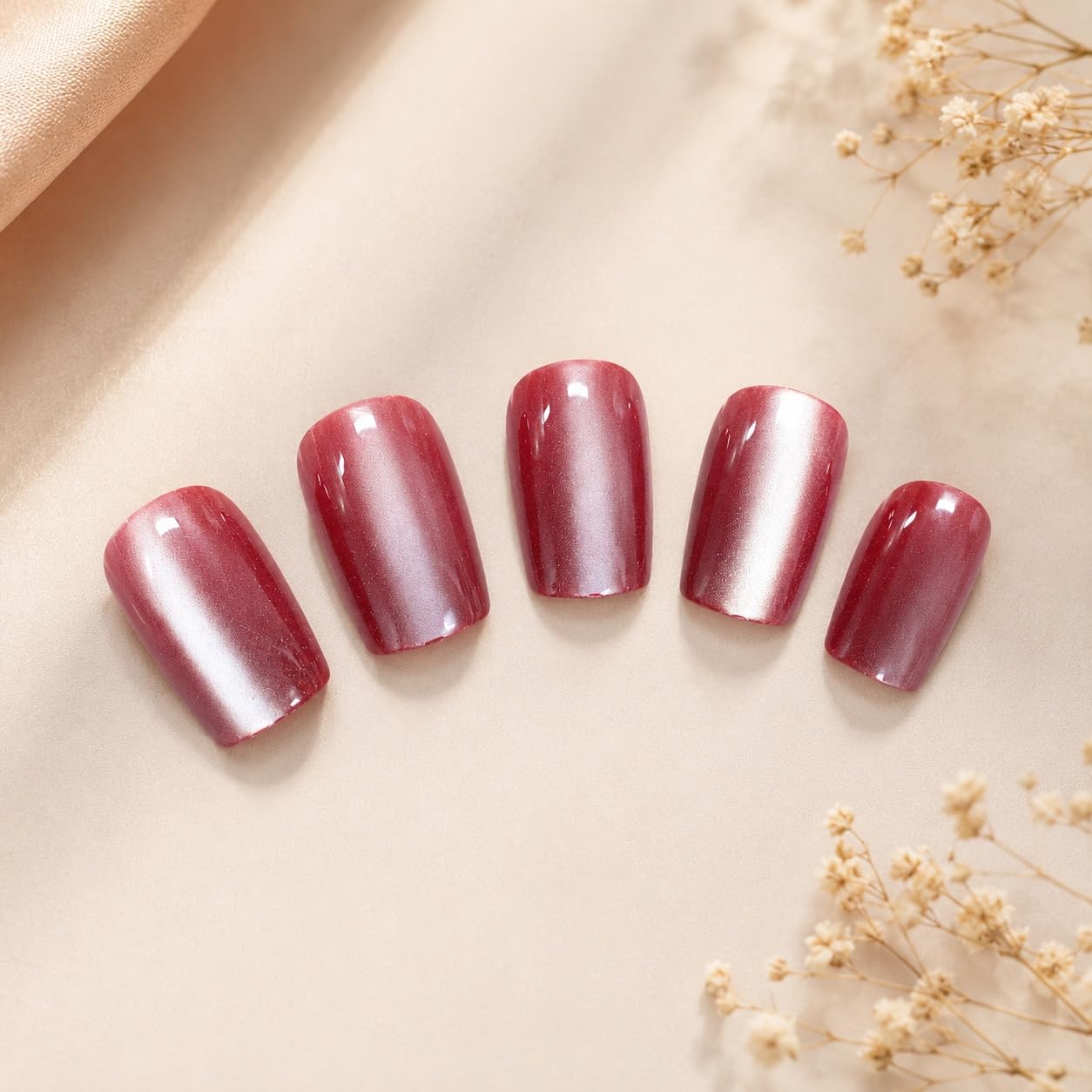 S.A.V.I Press on Nails 30 Pcs Deep Burgundy Medium Coffin | 10 Sizes, Reusable With Adhesive Tabs & Glue For Women, Salon Finish At Home