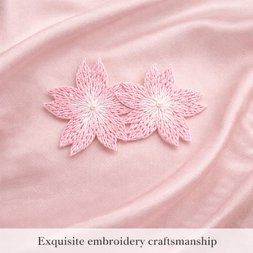 S.A.V.I Pink Floral Embroidered Iron-On Appliqué Patch, Double Cherry Blossom Design, Soft Thread Work for Dresses, Blouses, Lehengas & DIY Crafts, 5.3 x 3.3 cm (Pink)