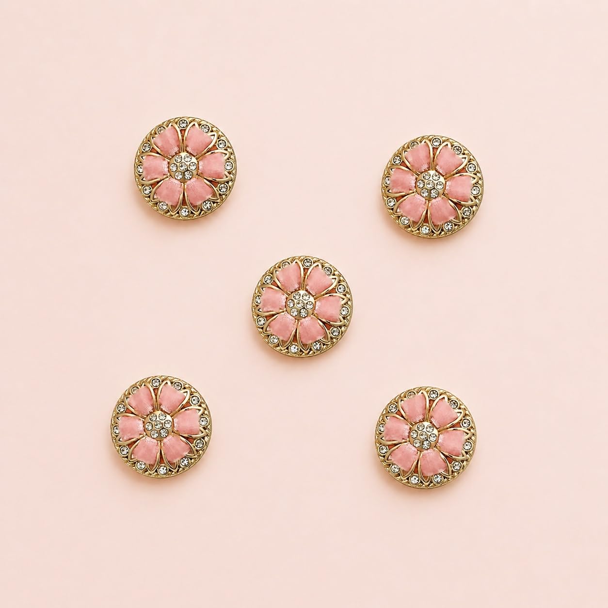 S.A.V.I Rhinestone Floral Shank Buttons Pink Gold Tone 17.5mm | Set of 5, DIY Sewing Crafts, For Blouse & Kurti, Embellishments