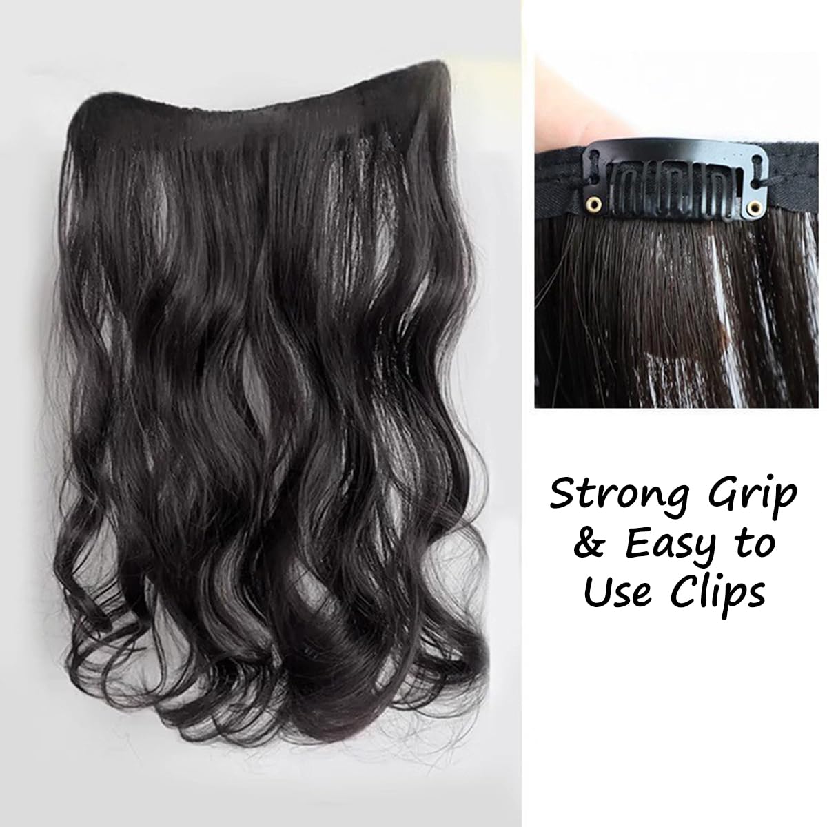 S.A.V.I Natural Black Wavy Clip-In Hair Extension 60 cm | Synthetic Fiber One-Piece Hair Patch for Women | Volumizing Crown Topper with Secure Grip Clips | Reusable Hair Enhancer for Instant Length & Volume