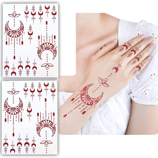 S.A.V.I 2Pcs Natural Islamic Henna Mehndi Temporary Tattoo Stickers for Women – Crescent Moon, Mosque & Mandala Design, Waterproof Skin-Safe Transfer Body Art for Eid, Nikah & Festivals (#55)