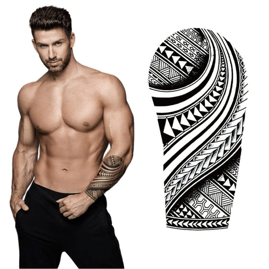 S.A.V.I Temporary Tattoo For Men and Women, Totem Tribal Cool Design, 3D Realistic Tattoos Stickers, Black Color, For Unisex, Size -21x10CM