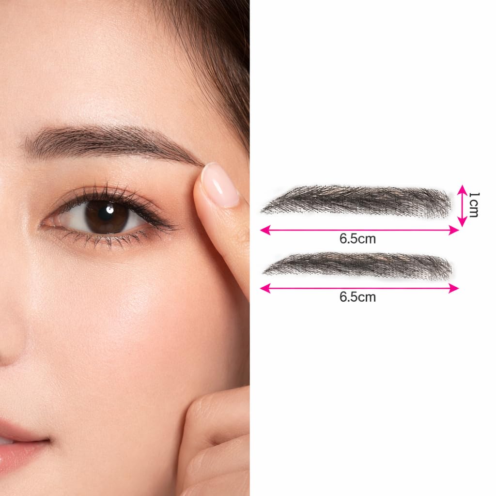 S.A.V.I Straight Shape Glue-On Eyebrows for Women, Natural Black, 7 cm Hand-Tied Real Human Hair, Breathable Mesh Base, Reusable Fake Brows with Adhesive for Makeup, Hair Loss and Alopecia
