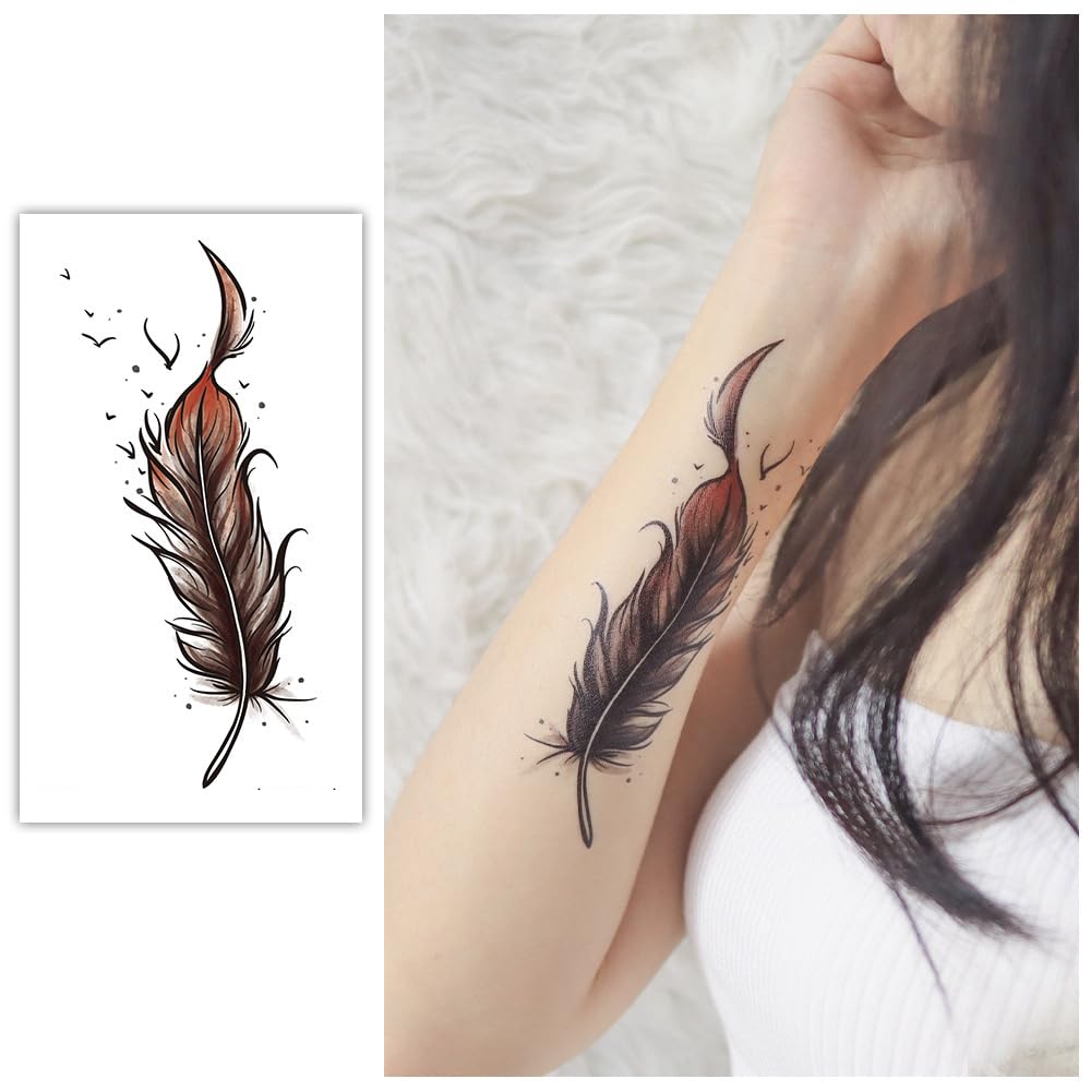 S.A.V.I 3 Pcs Large Temporary Tattoo Sheets for Women – Floral Rose, Feather & Geometric Designs | 16x9 cm Waterproof, Safe & Non-Toxic Body Art Stickers for Arm, Neck, Back – Easy to Apply & Remove (01)