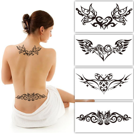 S.A.V.I 4 Sheets Sexy Temporary Tattoos for Women - Waterproof Body Art for Chest, Neck, Lower Back - 16x8.5 cm Each Sheet - Long-Lasting  Easy to Apply - Perfect for Parties  Events