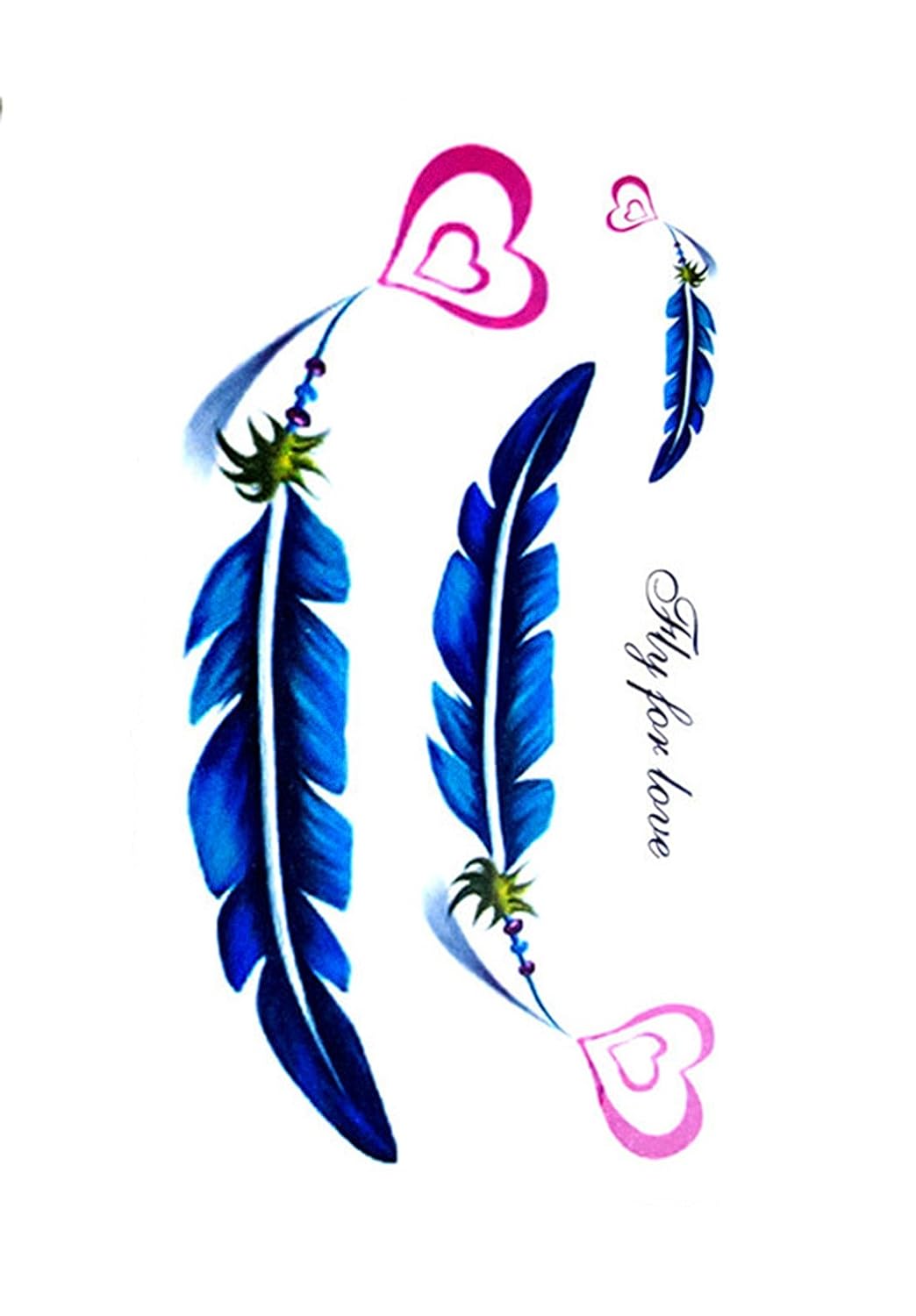 S.A.V.I 3D Temporary Tattoo Color Feather Hearts Design Size 10.5x6CM - 1PC.