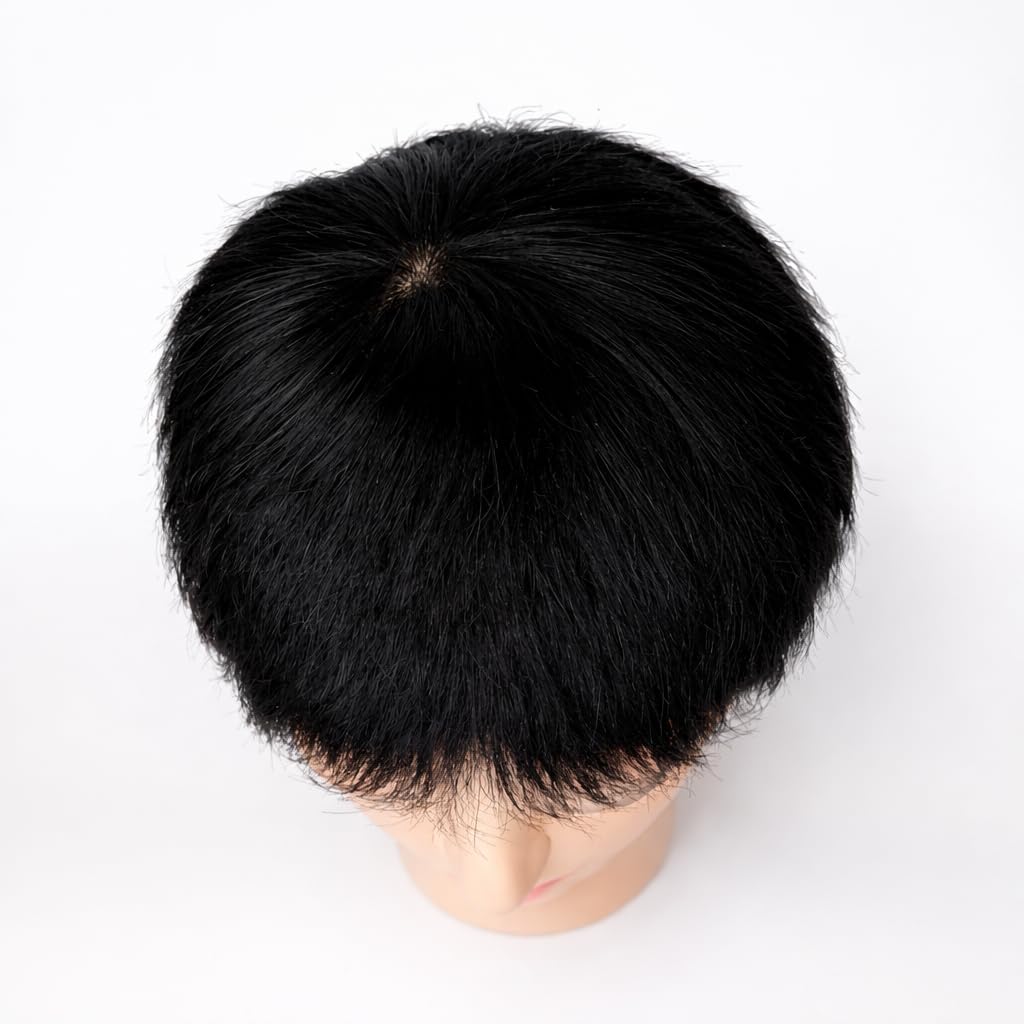 S.A.V.I Men’s Black Short Pixie Cut Wig – 100% Human Hair Straight Boy Cut with Natural Hairline & Realistic Scalp, Breathable Lightweight Cap, Hairpiece for Men