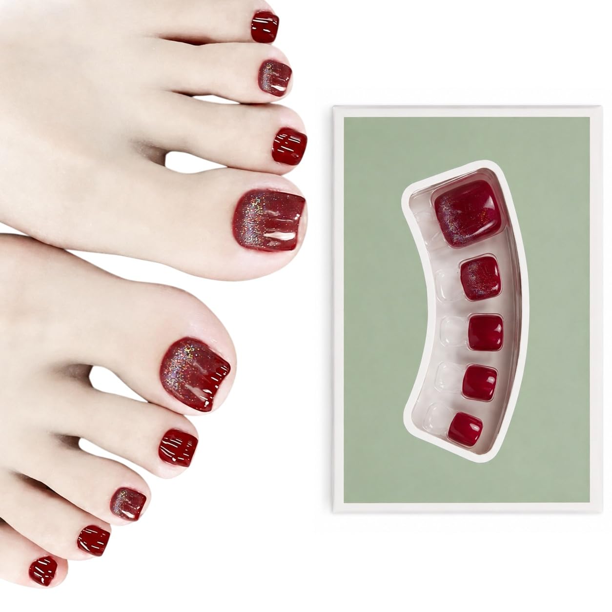 S.A.V.I Press on Toenails Wine Red Cat Eye 24 Pcs