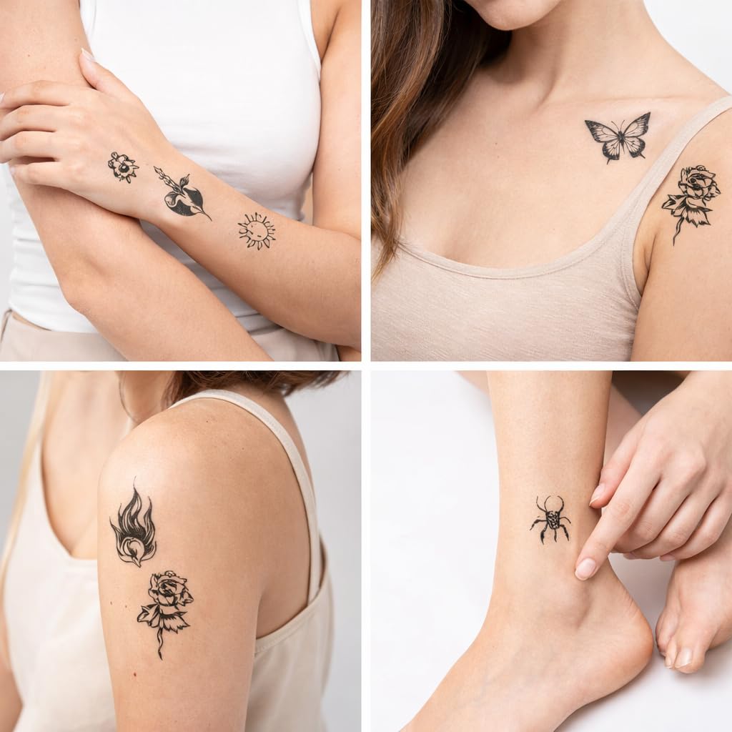 S.A.V.I 30 Sheets Black Temporary Tattoos for Women & Girls | Small Floral Butterfly Skull Designs 9.7x5.7 cm | Waterproof Non-Toxic Long Lasting Fake Body Art for Arms Shoulder Ankle (#316)
