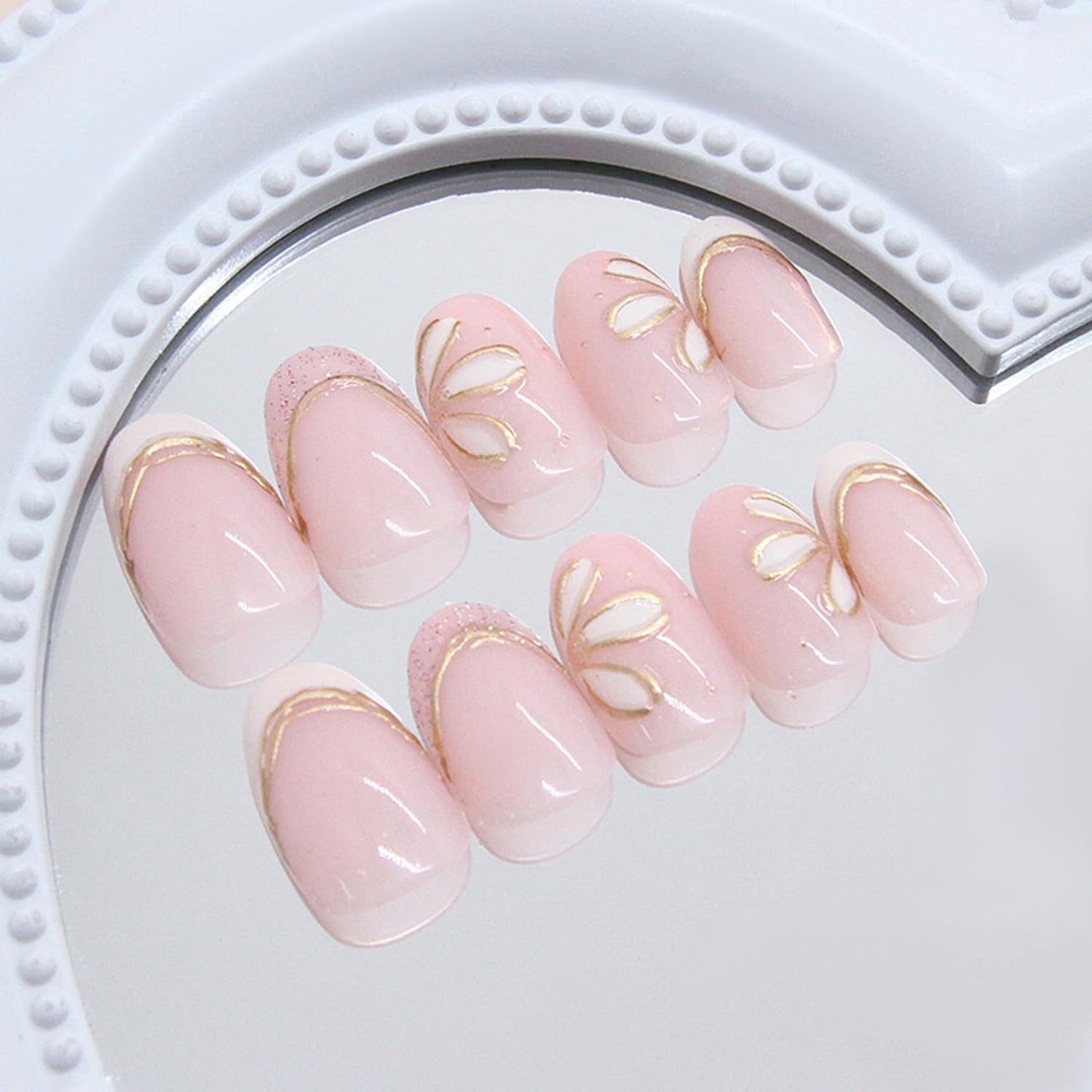 S.A.V.I Mirror Chrome Gold Press-On Toenails for Women | Short Natural Square Shape | Glossy Metallic Finish | Reusable ABS Toe Nails | 24 Pc Kit with Glue & Adhesive Tabs