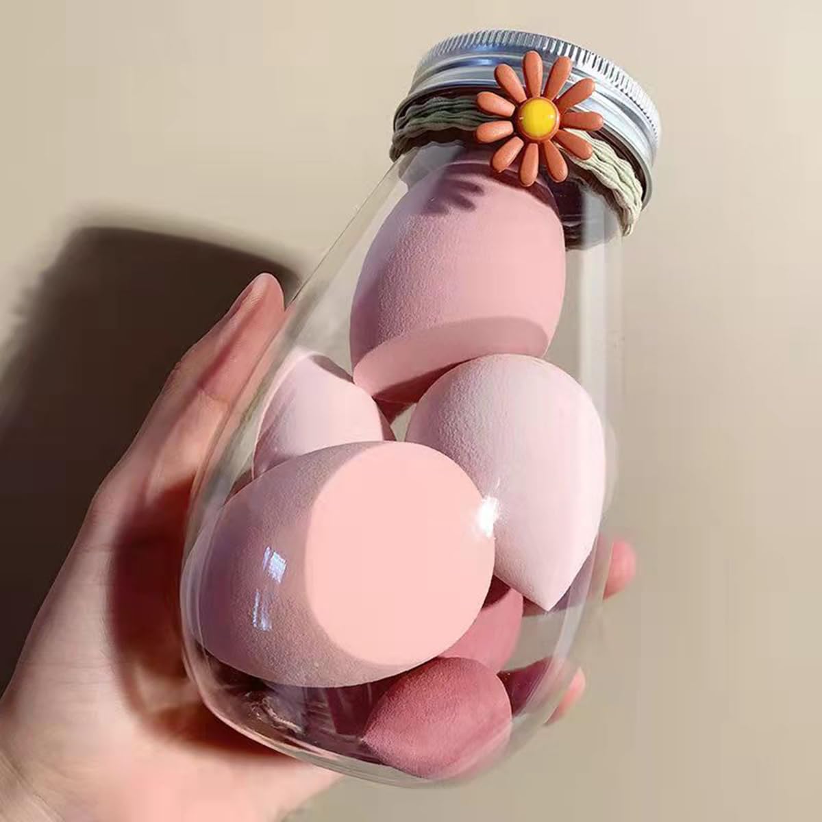 S.A.V.I 6 Pcs Pink Beauty Blender Makeup Sponge Set | Soft Egg-Shaped Foundation & Concealer Puff | Latex-Free, Reusable, Wet & Dry Use | Seamless Blending for Face & Base (4 Large + 2 Small) with Jar (Pink)