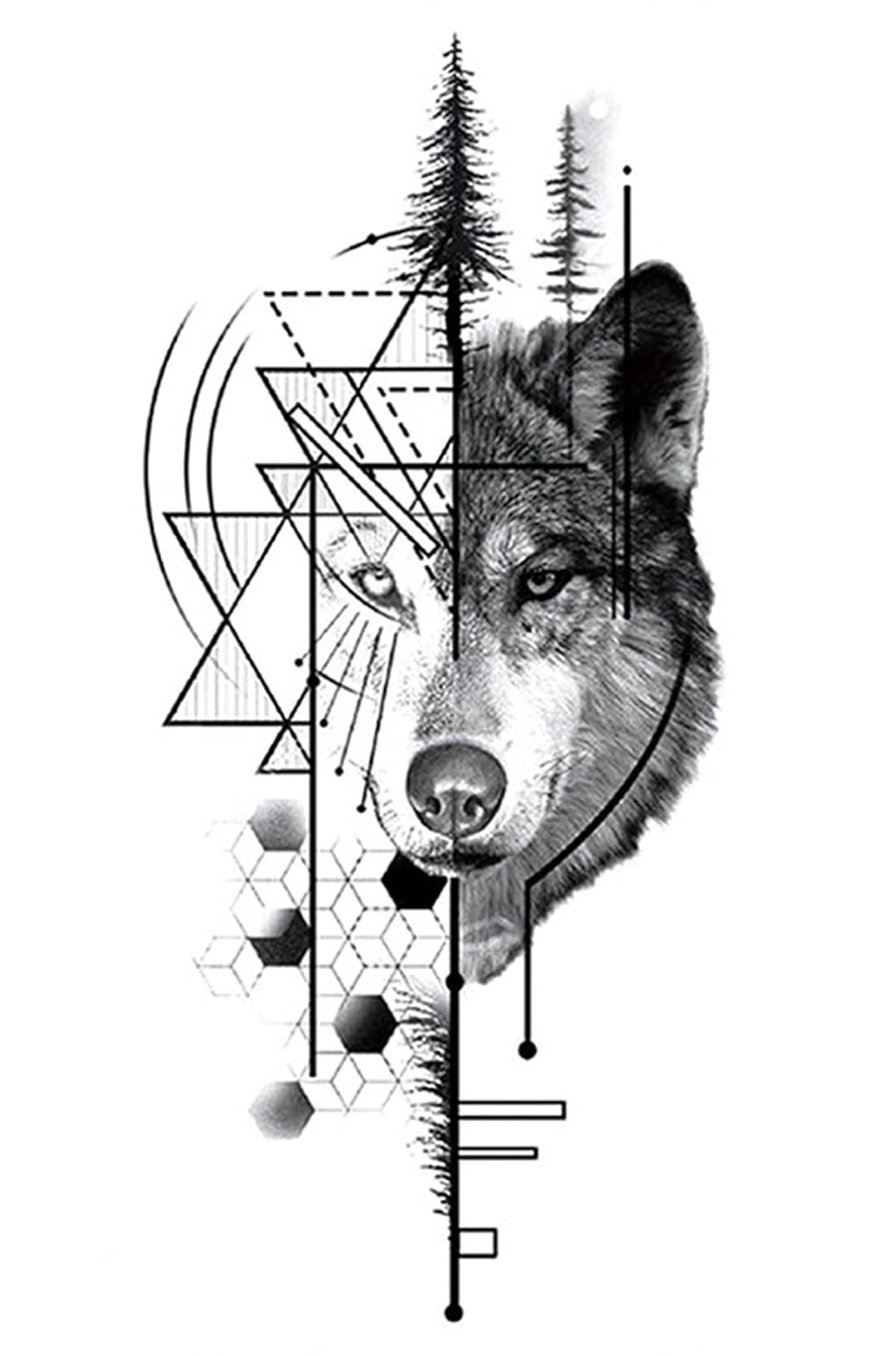S.A.V.I Temporary Tattoo Stickers, Black Wolf Trees Pattern For Men, Women, Tattoo For Hand Arm, Size 21x11cm - 1Pc.