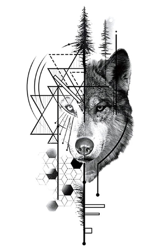 S.A.V.I Temporary Tattoo Stickers, Black Wolf Trees Pattern For Men, Women, Tattoo For Hand Arm, Size 21x11cm - 1Pc.