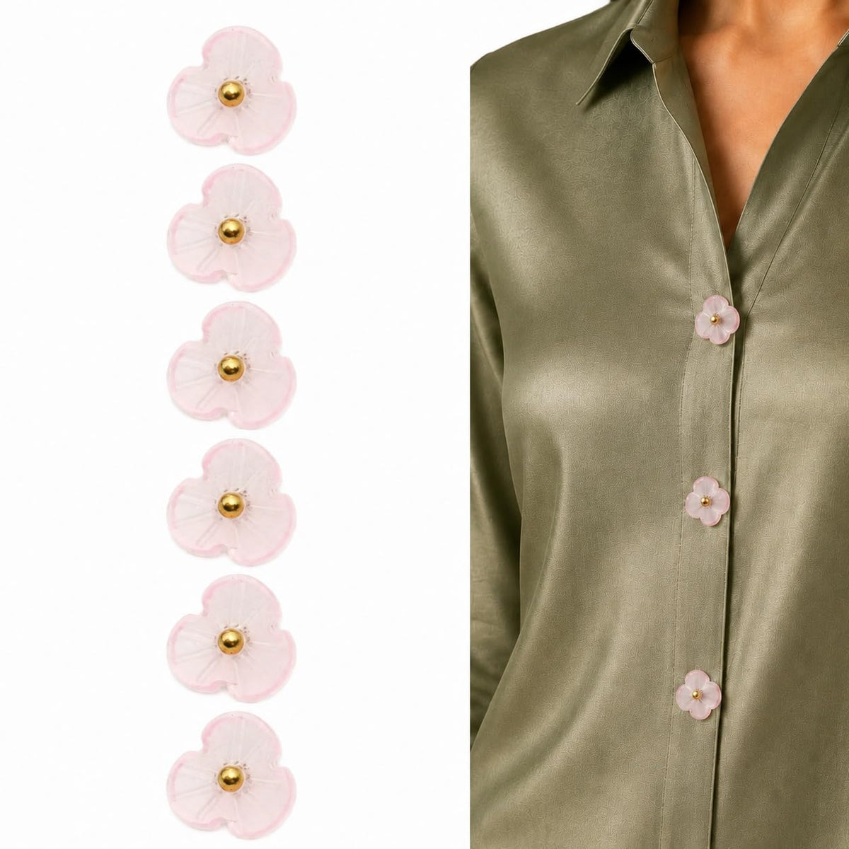 S.A.V.I Translucent Floral Shank Buttons 12mm with Golden Centres | Set of 6, Blush Pink For Shirts & Kurtis, DIY Crafting, Sewing Fasteners