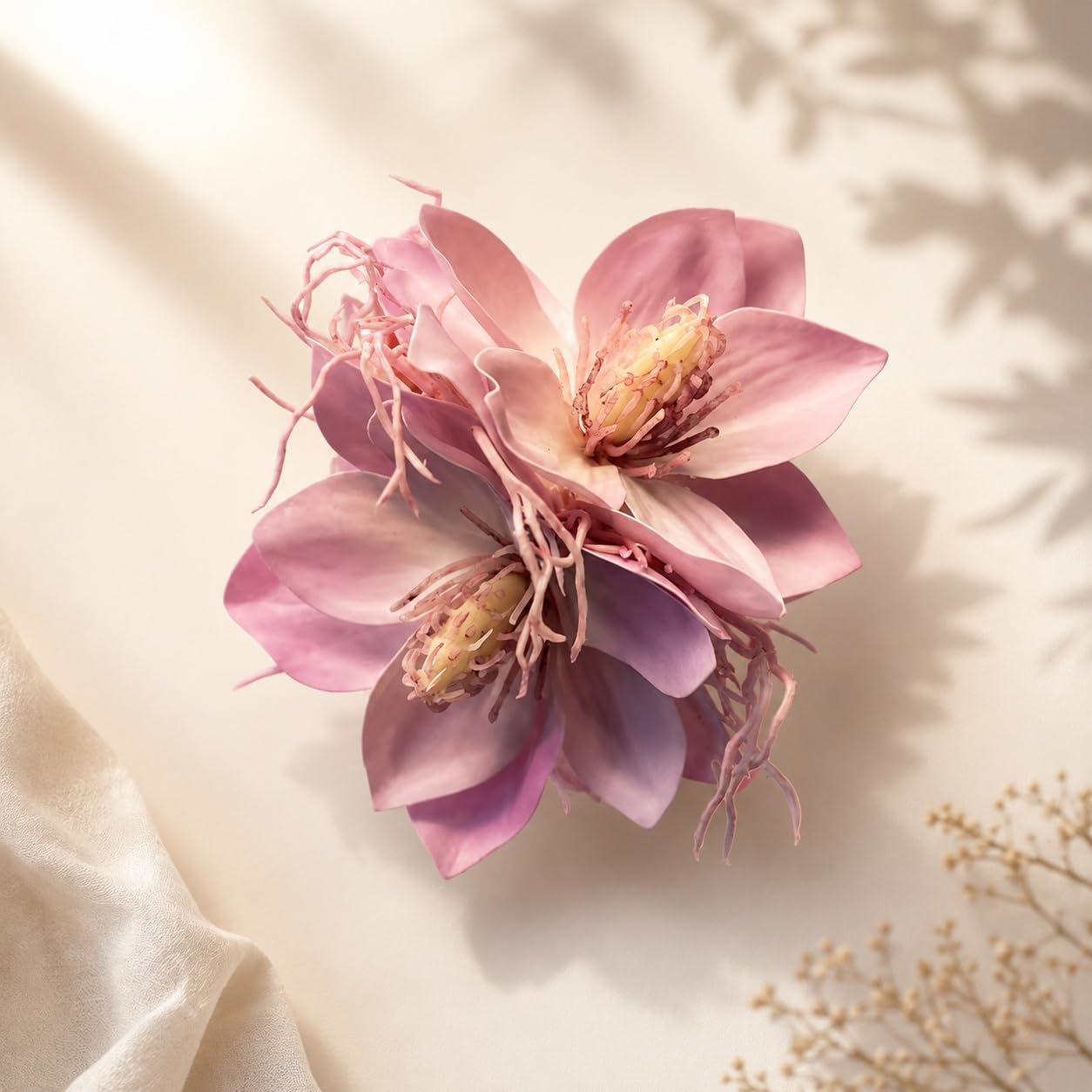 S.A.V.I Pink Floral Hair Clip for Women & Girls, 10 cm | Large Flower Barrette, Fabric & Plastic, Secure Hold, Beach, Party, Wedding, 1 Piece