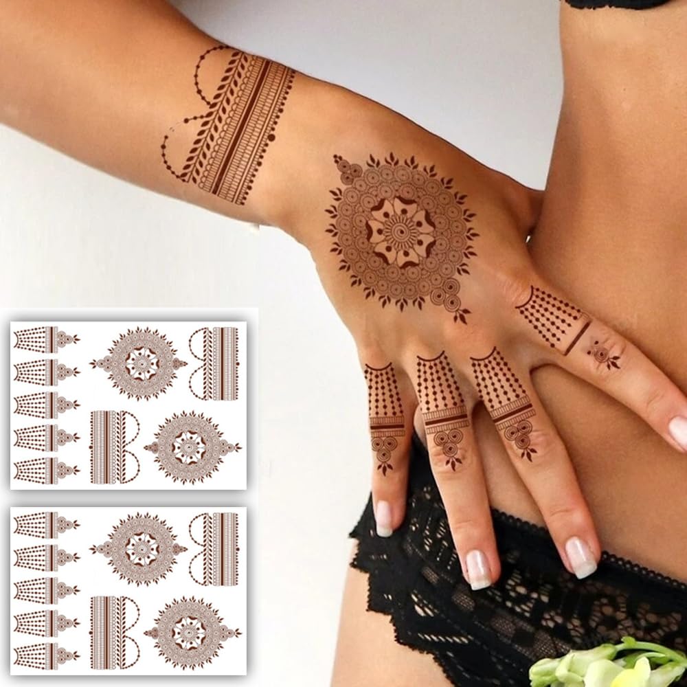 S.A.V.I 2 Sheets - Henna Mehendi Temporary Tattoo Stickers, Waterproof, Natural Color, 21x15cm