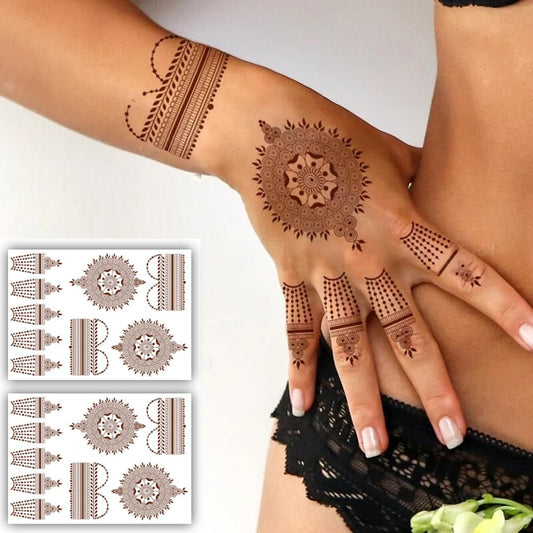 S.A.V.I 2 Sheets - Henna Mehendi Temporary Tattoo Stickers, Waterproof, Natural Color, 21x15cm