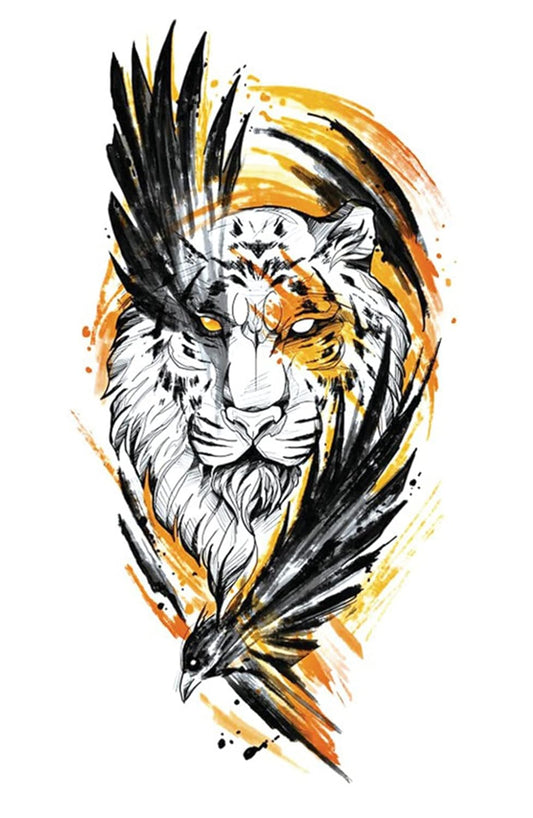 S.A.V.I Temporary Tattoo Stickers, Colorful Yellow Tiger Pattern For Men, Women, Tattoo for Hand, Arm, Body Size 21x11cm - 1Pc.