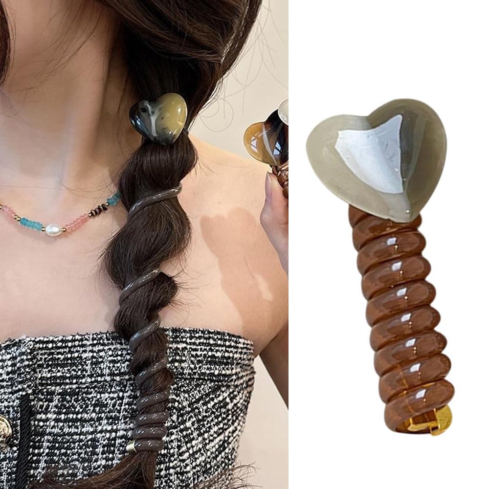 S.A.V.I Heart-Shaped Telephone Wire Hair Band | 7cm Stylish Spiral Elastic Hair Tie | Durable  Trendy Hair Accessory for Women  Girls | Ideal for Braid  Ponytail Hairstyles - 1 Pc