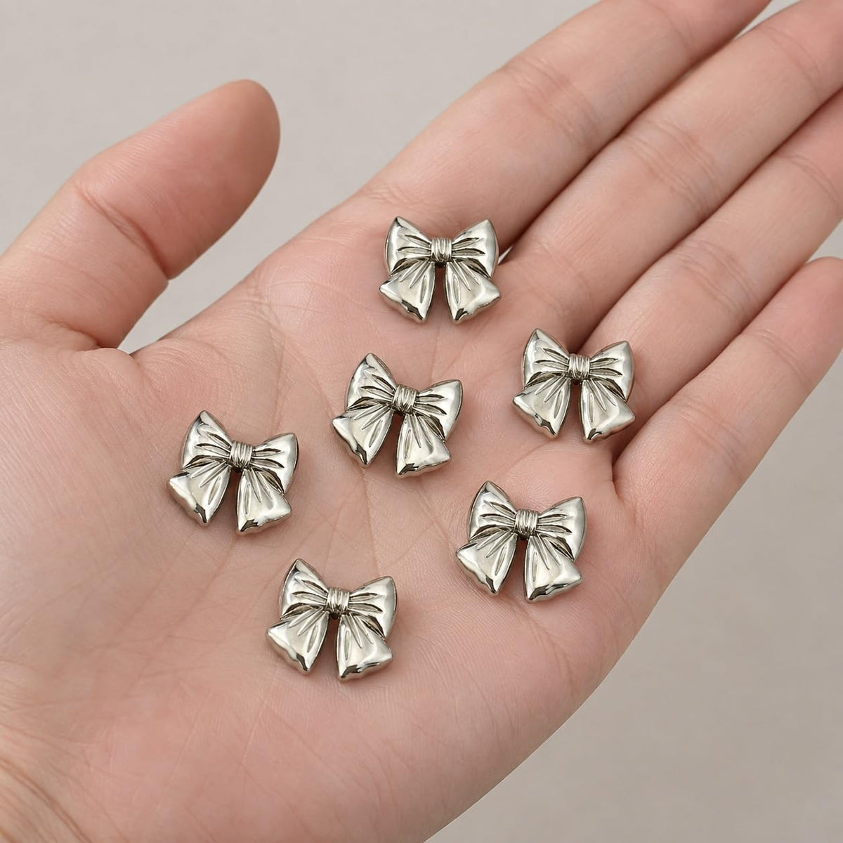 S.A.V.I Silver Bow Shank Buttons for Sewing & Crafts 17.5MM | Set of 6, Metallic Fasteners, For Blouses & Dresses, DIY Embellishment, Garment Decoration