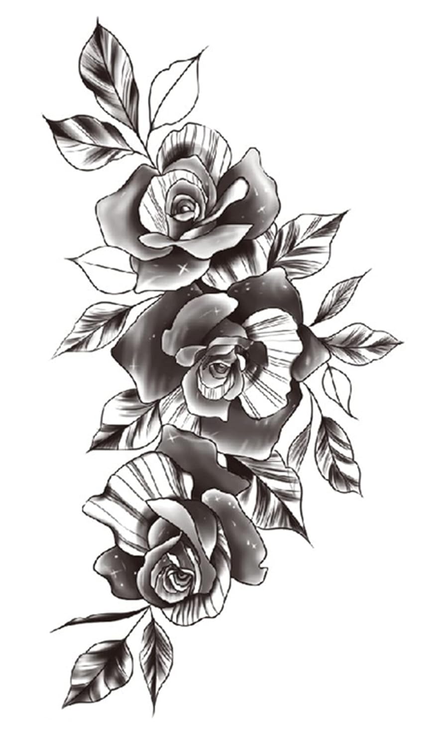 S.A.V.I Temporary Tattoo Stickers, 3 Rose Flowers With Leaves Tattoo Pattern For Men, Women, Tattoo For Hand Arm, Size 21x11cm - 1Pc.