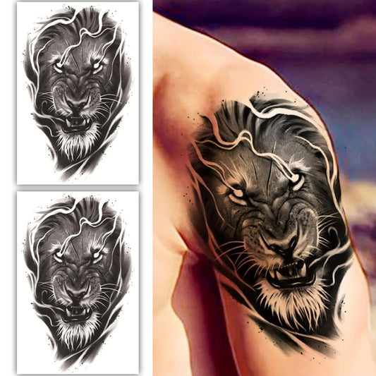 S.A.V.I 2 Sheets Black Lion Temporary Tattoo – Large 19x12cm Waterproof Body Art Stickers – Realistic Arm Tattoos for Men  Women – Easy to Apply, Long-Lasting Design