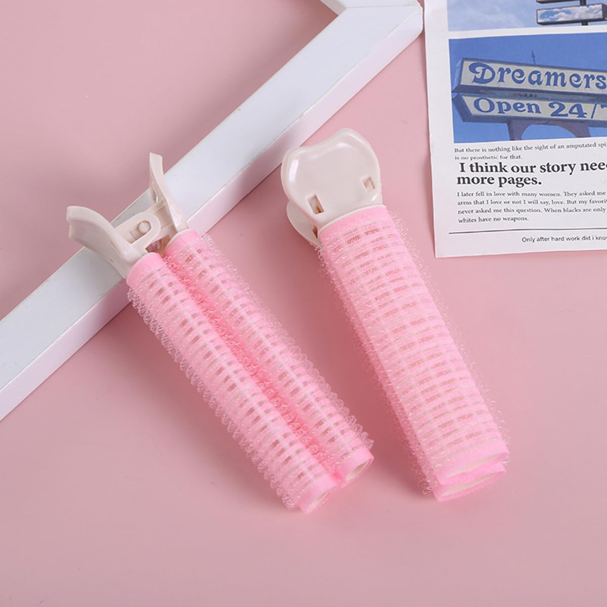 S.A.V.I Pink Hair Volumizing Roller Clip for Women | 2 PCS Long Cylindrical Velcro Curlers with Clamp | Lightweight Self-Grip Bangs Lifter & Root Volume Styling Tool